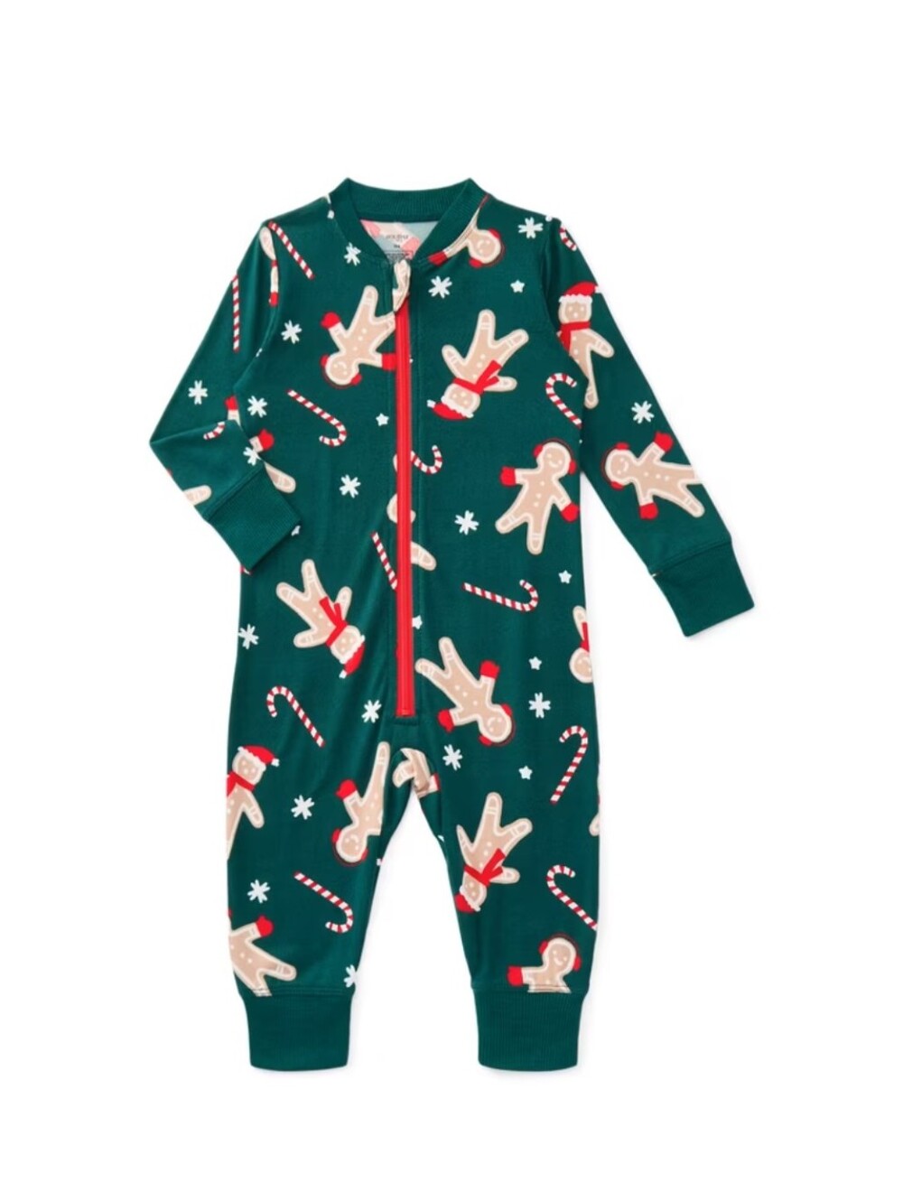 Kids Green Gingerbread Print One-Piece Pajamas